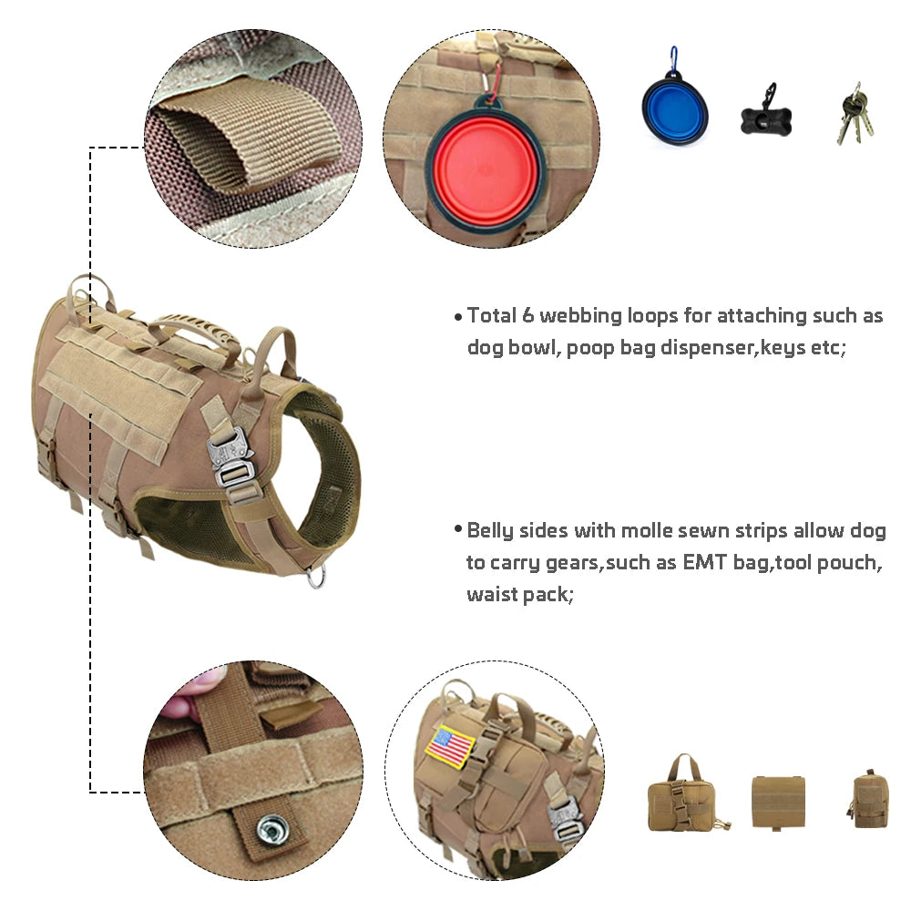 Tactical No-Pull Dog Harness Vest with MOLLE Pouches